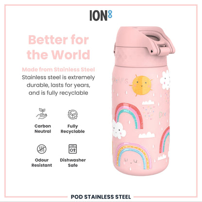 Leak Proof Kids Water Bottle, Stainless Steel, Rainbows, 400ml (13oz) - Edie And I