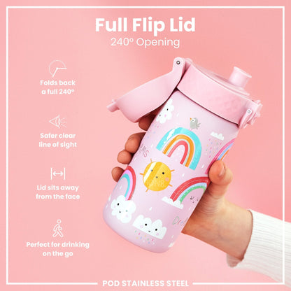 Leak Proof Kids Water Bottle, Stainless Steel, Rainbows, 400ml (13oz) - Edie And I