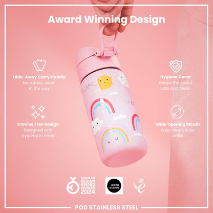 Leak Proof Kids Water Bottle, Stainless Steel, Rainbows, 400ml (13oz) - Edie And I