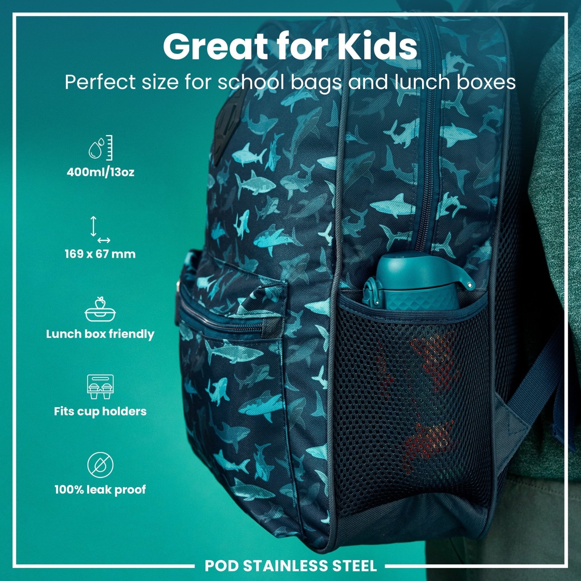 Leak Proof Kids Water Bottle, Stainless Steel, Red Pandas, 400ml (13oz) - Edie And I