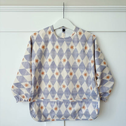 Long Sleeved Baby Bib - Blue Harlequin - Edie And I