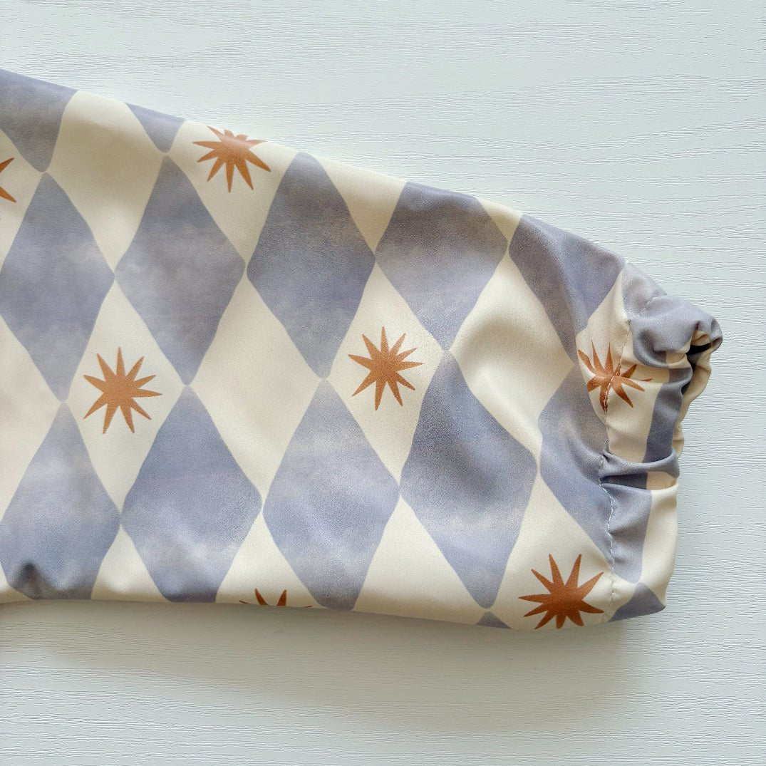 Long Sleeved Baby Bib - Blue Harlequin - Edie And I