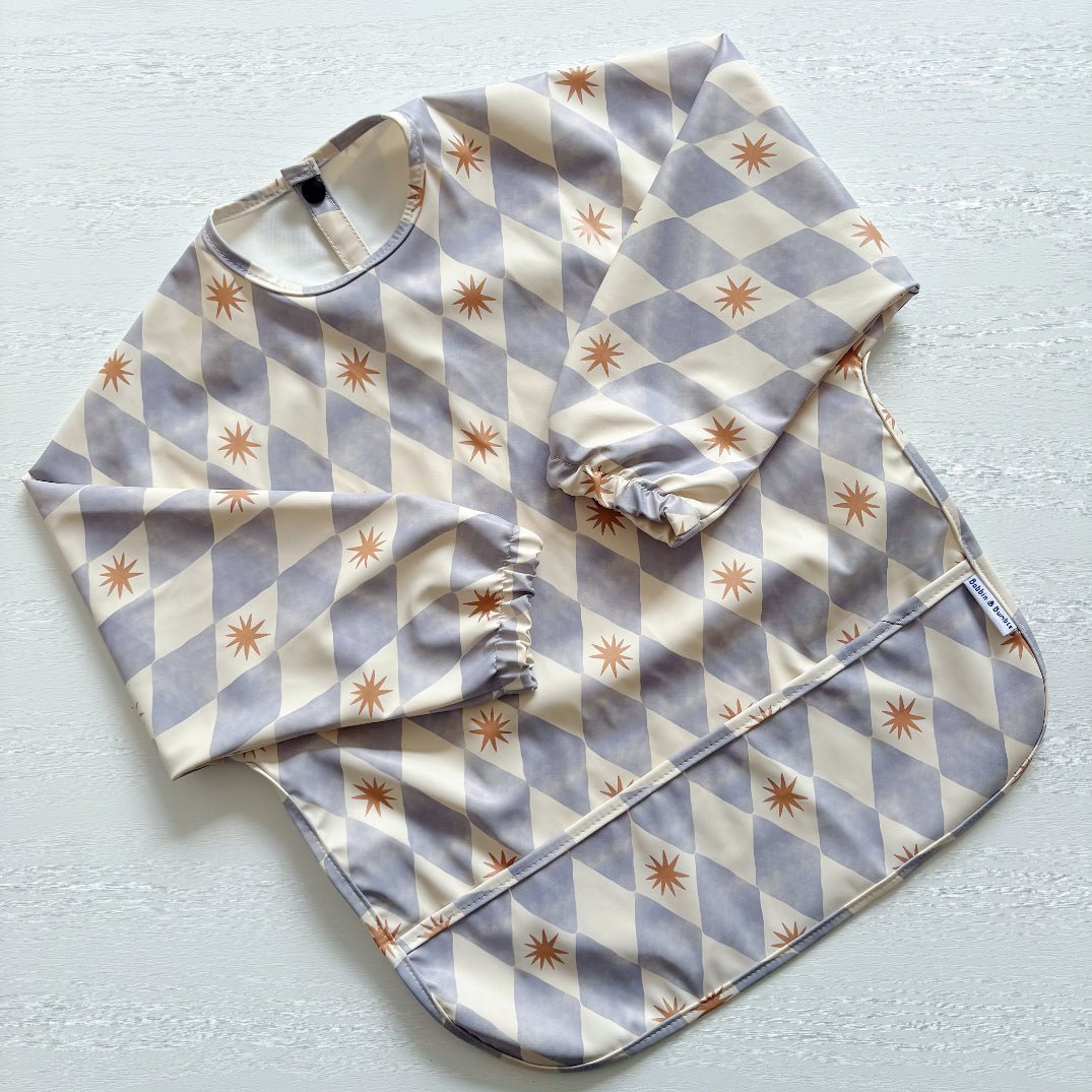 Long Sleeved Baby Bib - Blue Harlequin - Edie And I