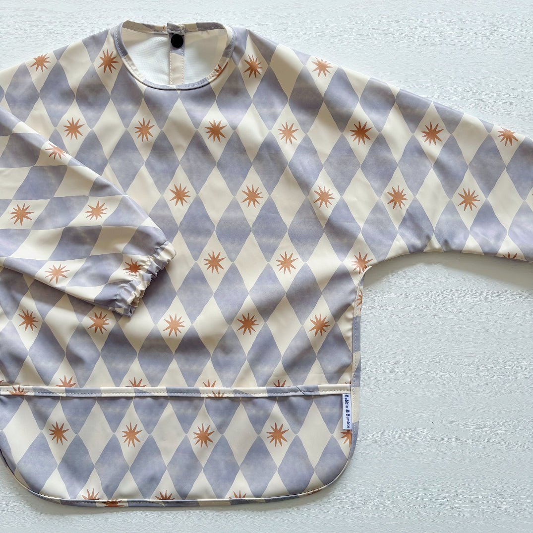 Long Sleeved Baby Bib - Blue Harlequin - Edie And I