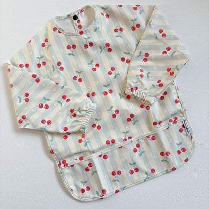Long Sleeved Baby Bib - Cherry Stripe - Edie And I