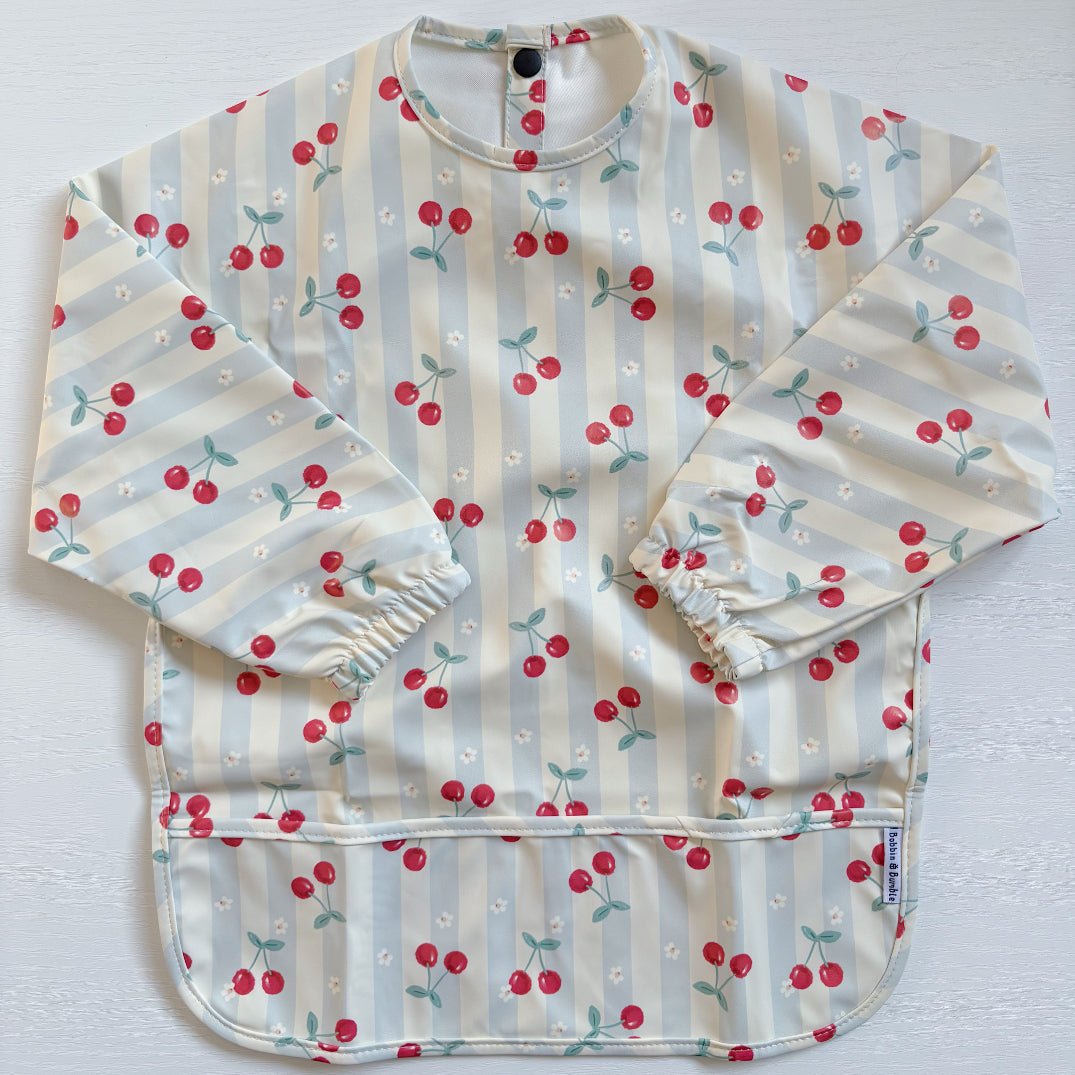 Long Sleeved Baby Bib - Cherry Stripe - Edie And I