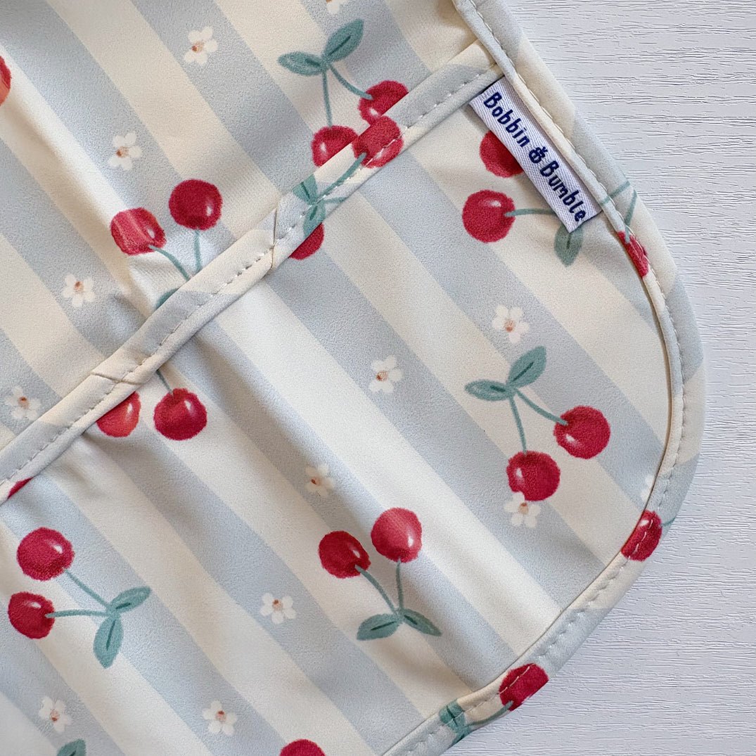 Long Sleeved Baby Bib - Cherry Stripe - Edie And I