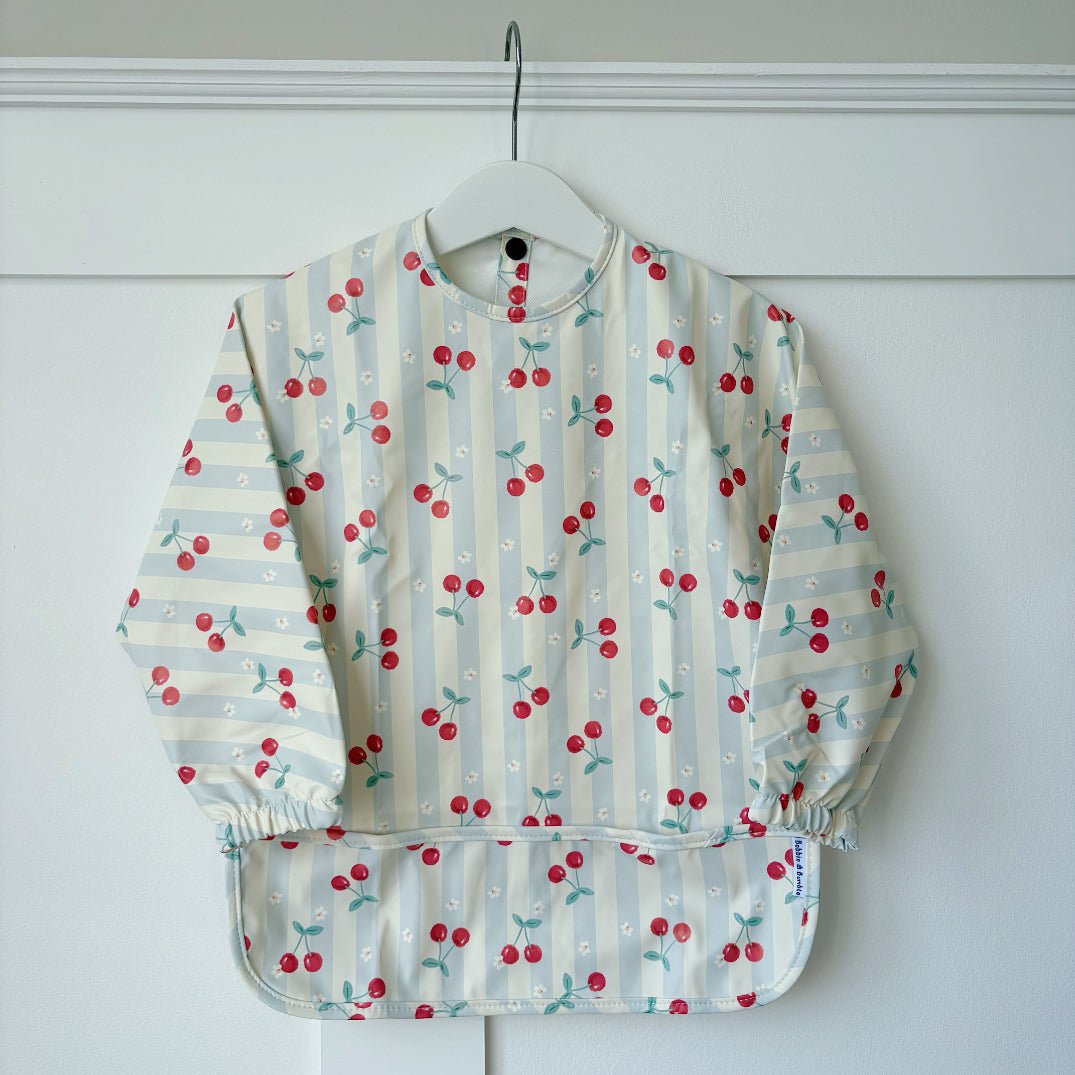Long Sleeved Baby Bib - Cherry Stripe - Edie And I