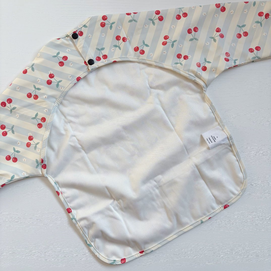 Long Sleeved Baby Bib - Cherry Stripe - Edie And I