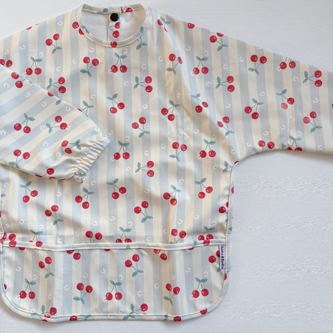 Long Sleeved Baby Bib - Cherry Stripe - Edie And I