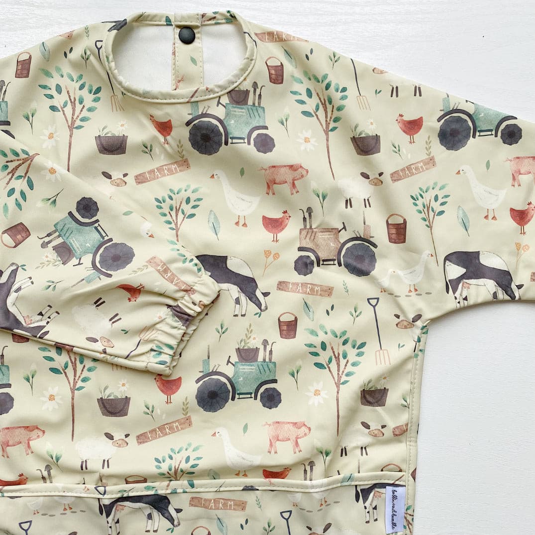 Long Sleeved Baby Bib - Farm Yard Print - Edie And I
