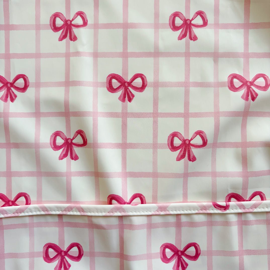 Long Sleeved Baby Bib - Pink Bow - Edie And I