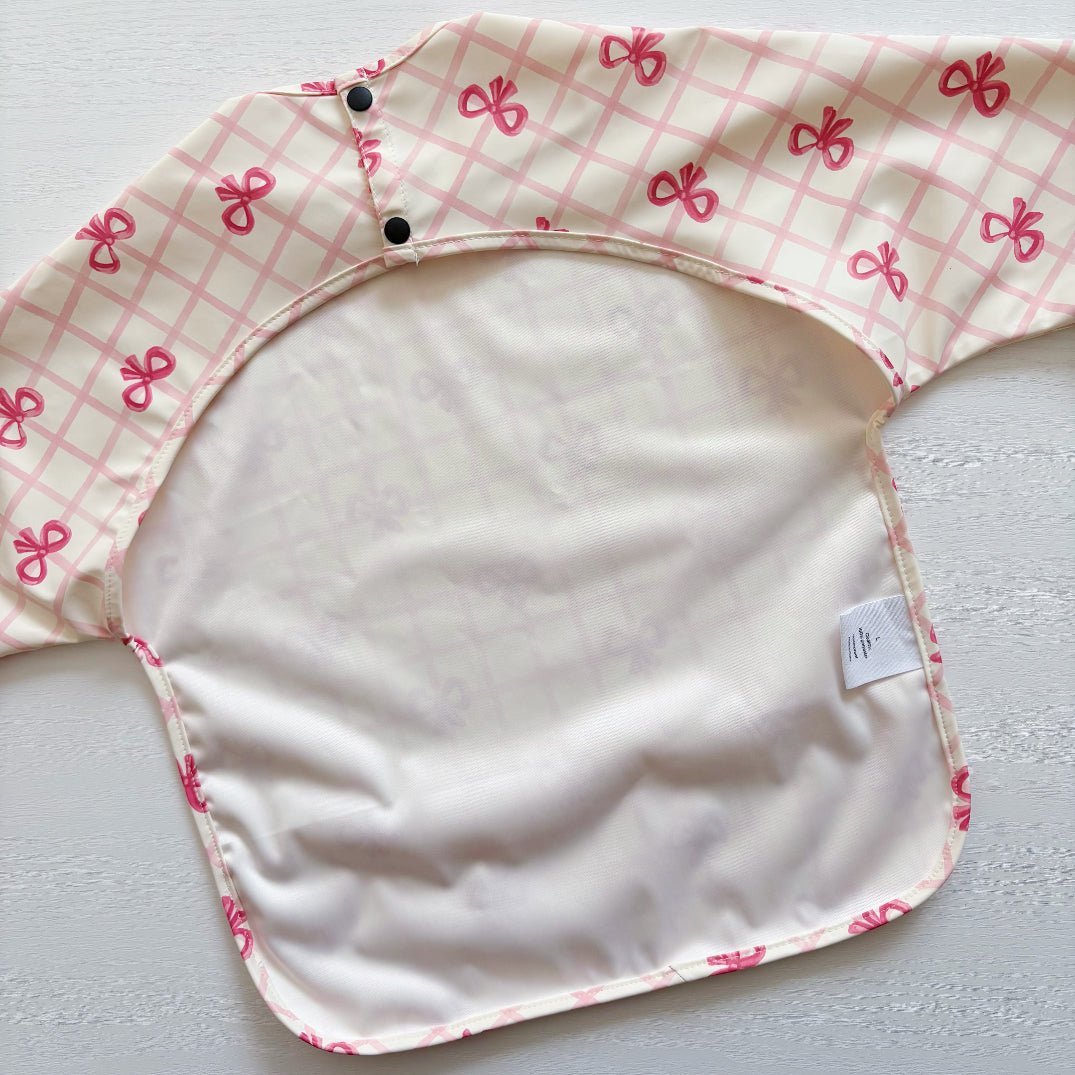 Long Sleeved Baby Bib - Pink Bow - Edie And I