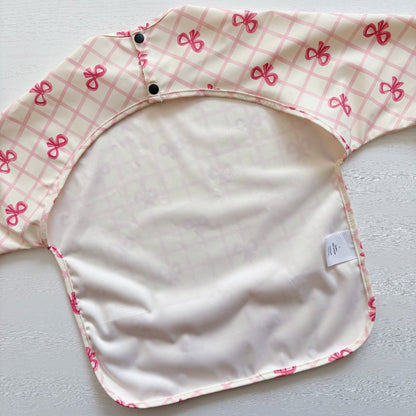 Long Sleeved Baby Bib - Pink Bow - Edie And I