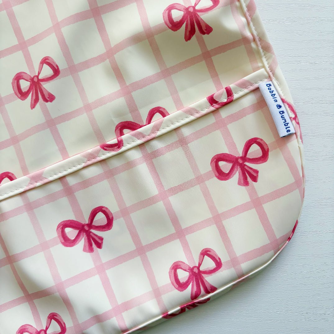 Long Sleeved Baby Bib - Pink Bow - Edie And I