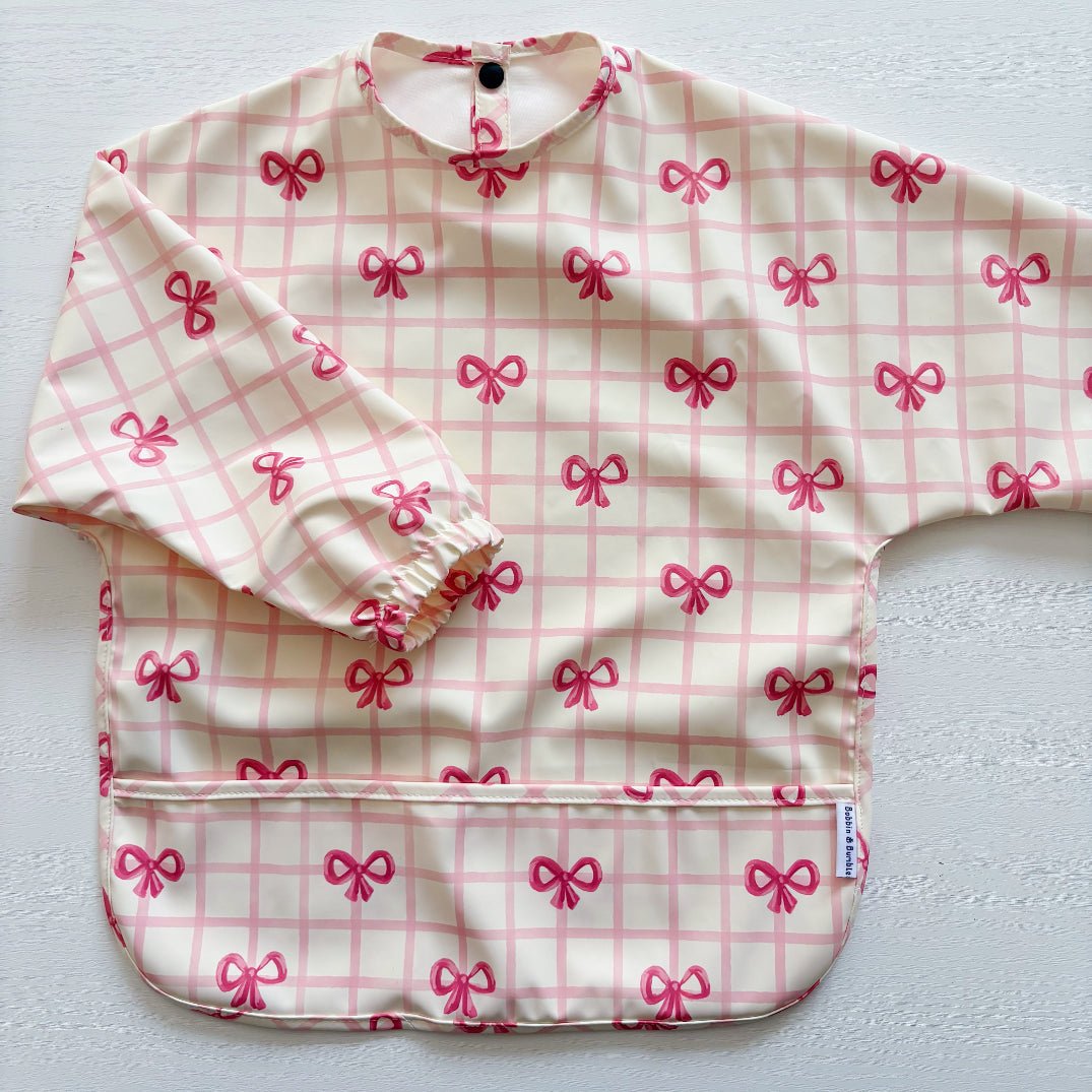Long Sleeved Baby Bib - Pink Bow - Edie And I