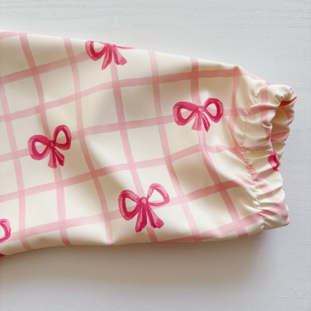 Long Sleeved Baby Bib - Pink Bow - Edie And I