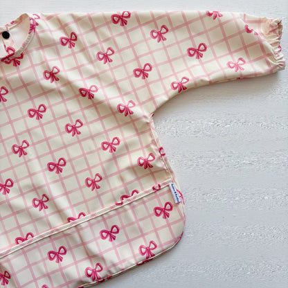 Long Sleeved Baby Bib - Pink Bow - Edie And I