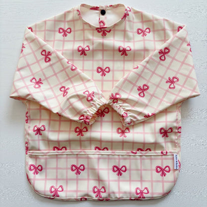 Long Sleeved Baby Bib - Pink Bow - Edie And I