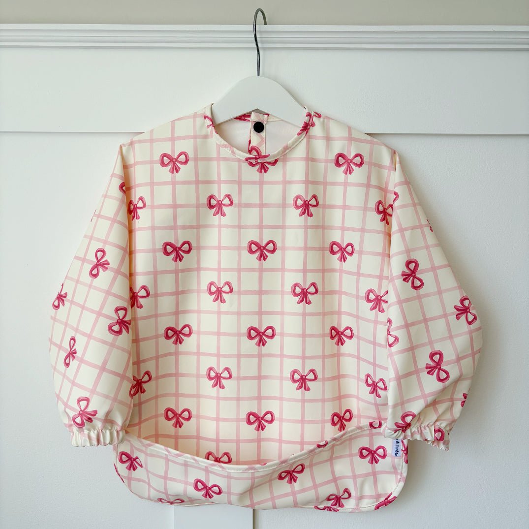 Long Sleeved Baby Bib - Pink Bow - Edie And I