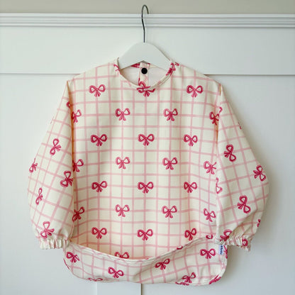 Long Sleeved Baby Bib - Pink Bow - Edie And I
