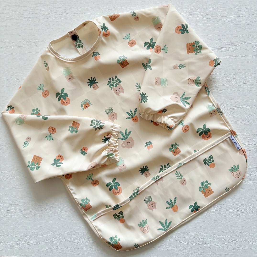 Long Sleeved Baby Bib - Pot Plants - Edie And I
