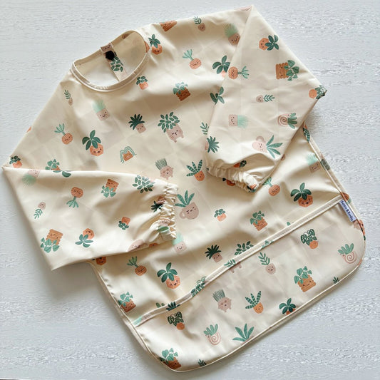 Long Sleeved Baby Bib - Pot Plants - Edie And I