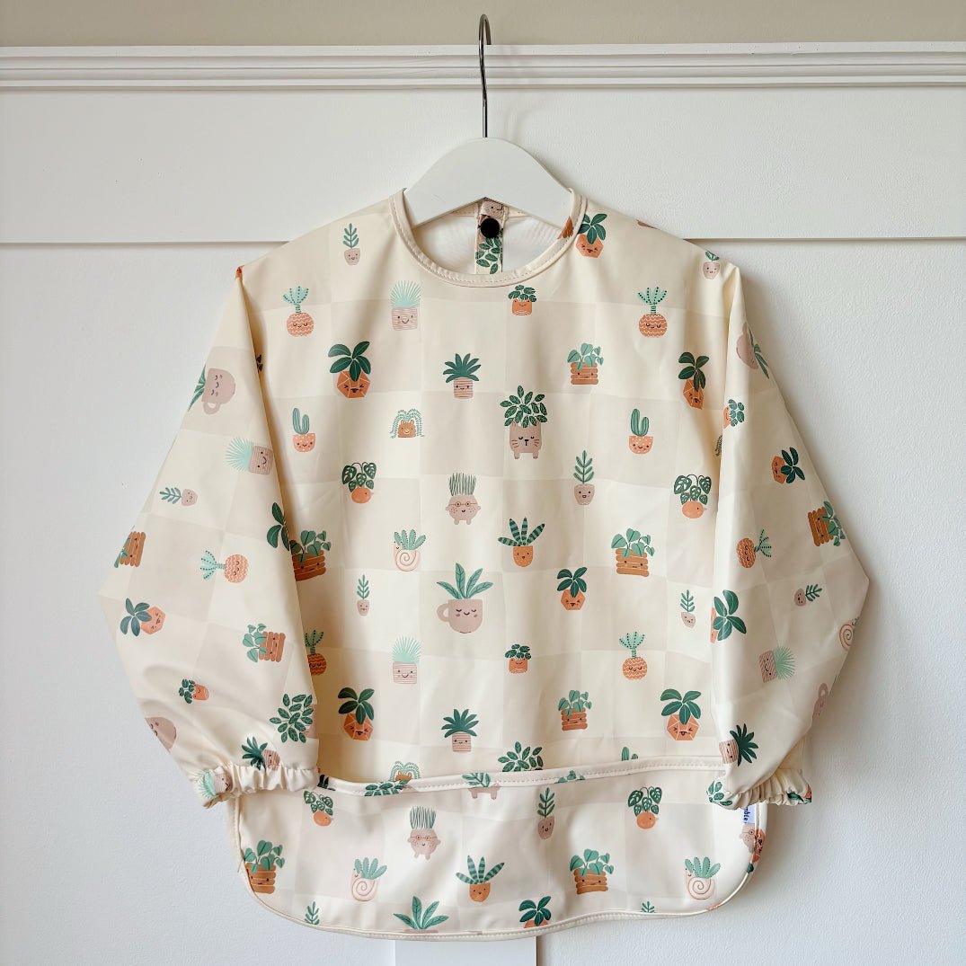 Long Sleeved Baby Bib - Pot Plants - Edie And I