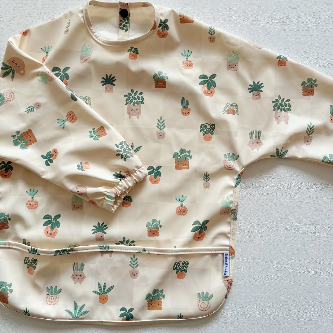 Long Sleeved Baby Bib - Pot Plants - Edie And I