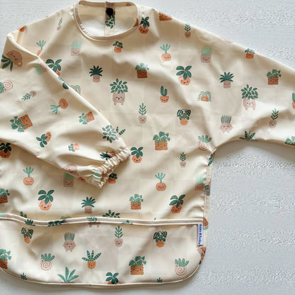 Long Sleeved Baby Bib - Pot Plants - Edie And I