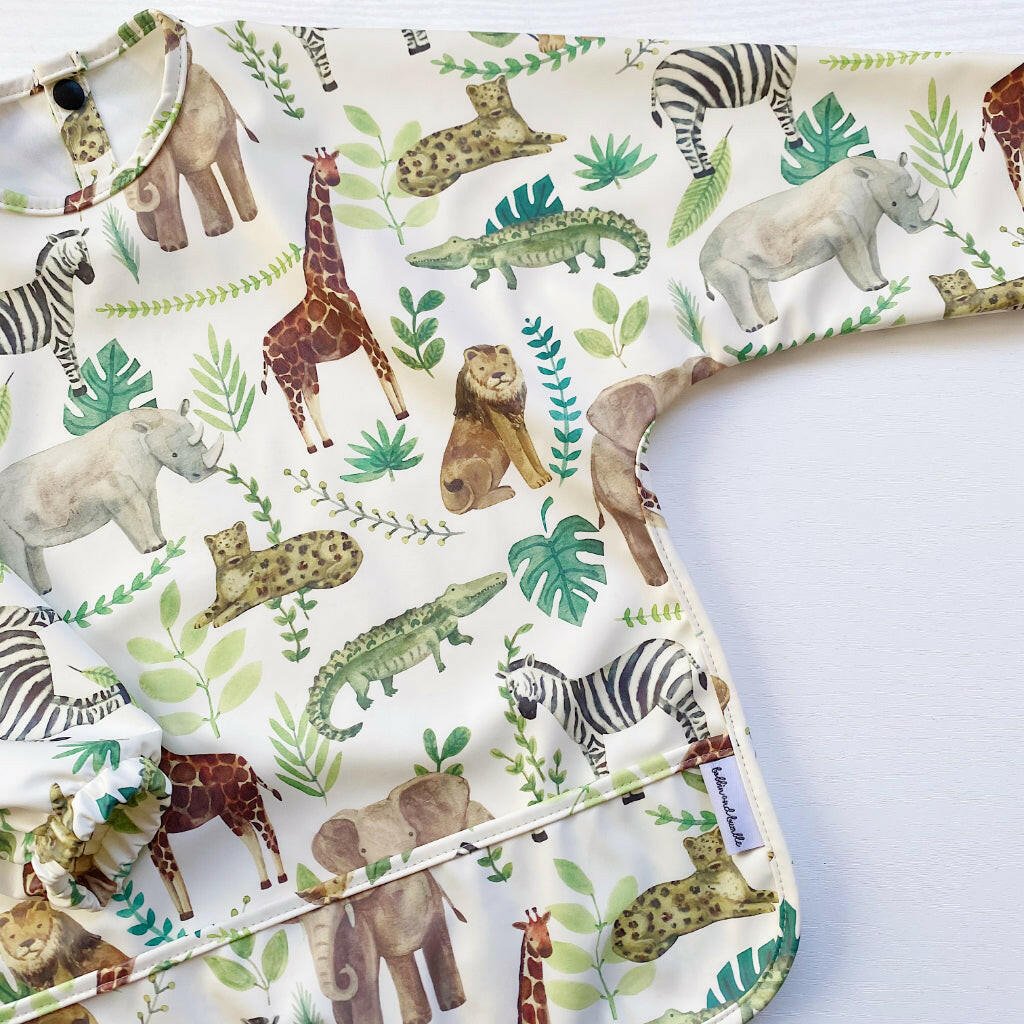 Long Sleeved Baby Bib - Safari Animals - Edie And I