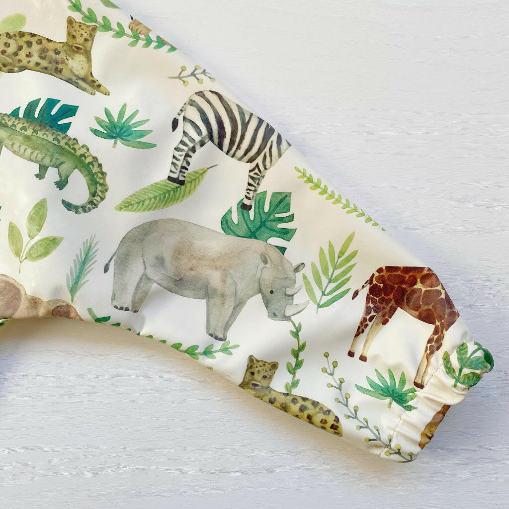 Long Sleeved Baby Bib - Safari Animals - Edie And I