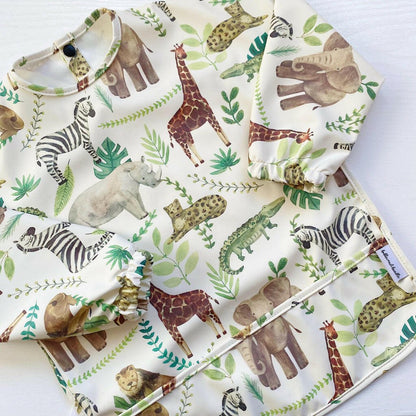Long Sleeved Baby Bib - Safari Animals - Edie And I