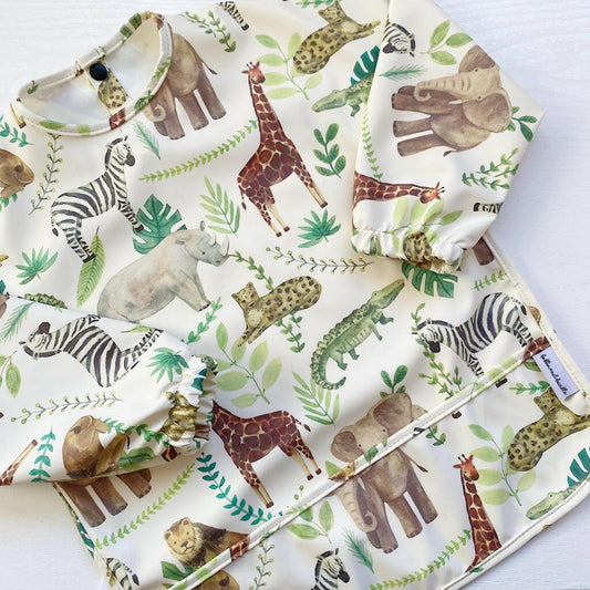 Long Sleeved Baby Bib - Safari Animals - Edie And I