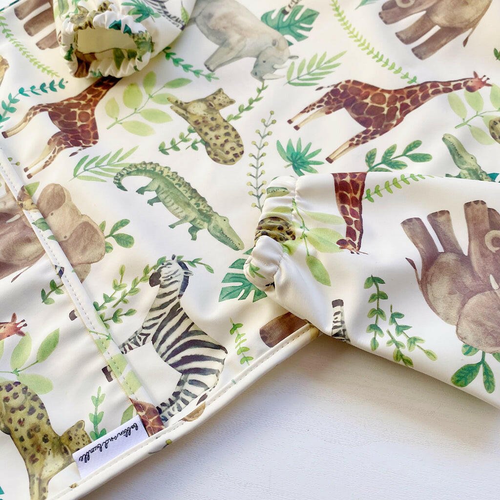 Long Sleeved Baby Bib - Safari Animals - Edie And I