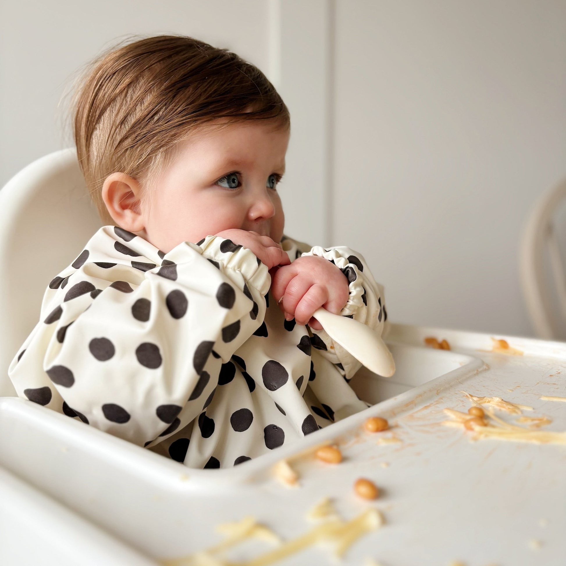 Long Sleeved Baby Bib - Spotty print - Edie And I