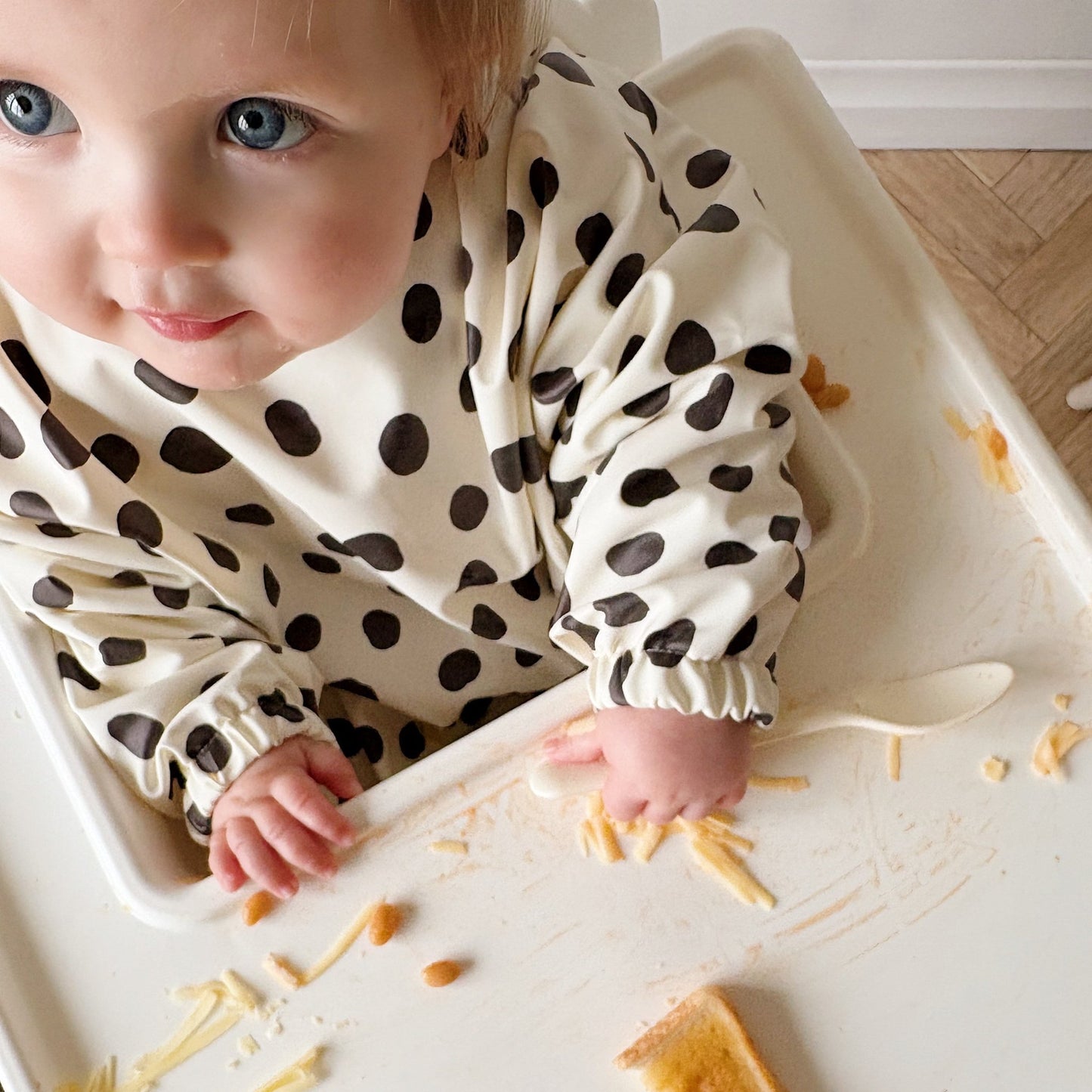 Long Sleeved Baby Bib - Spotty print - Edie And I
