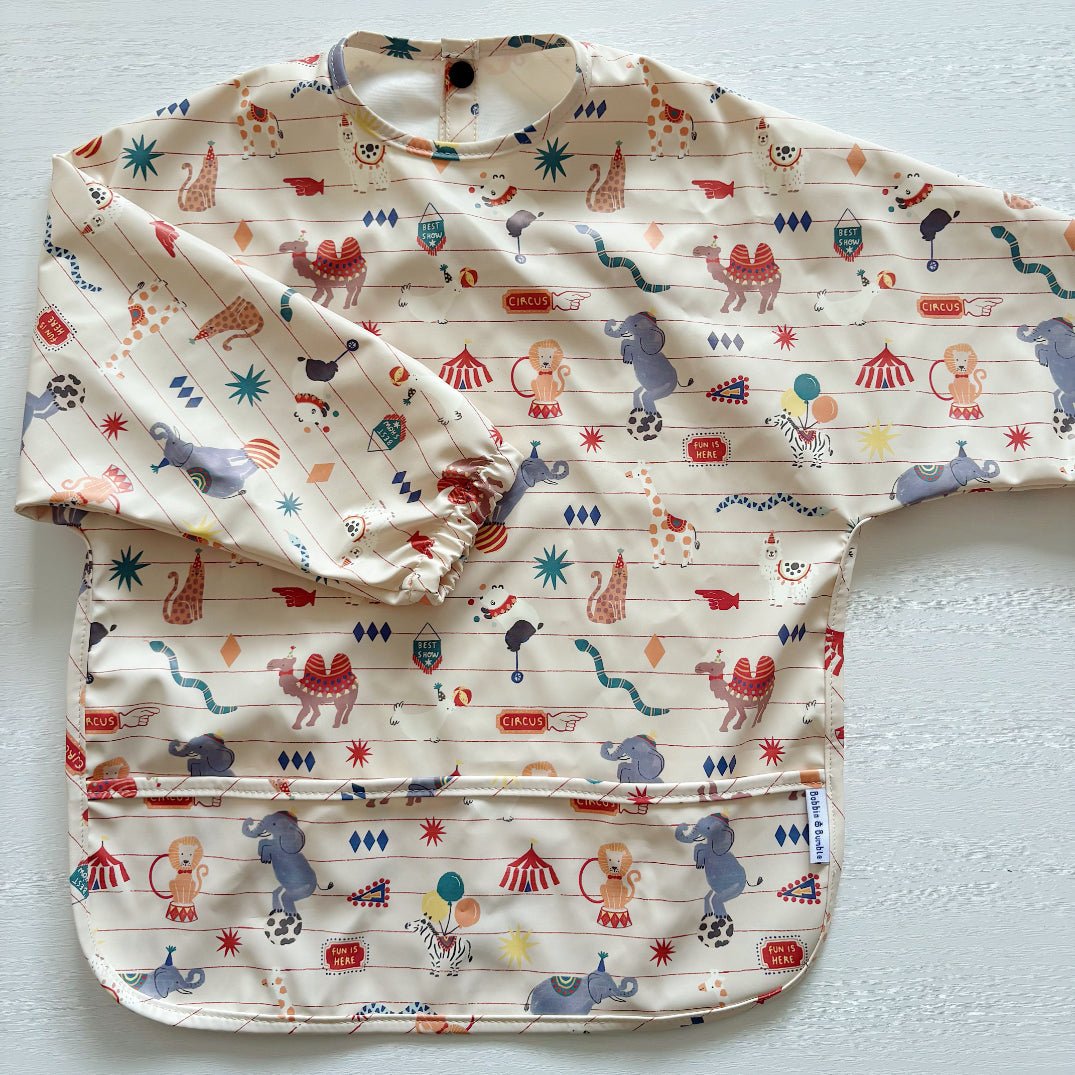 Long Sleeved Baby Bib - Vintage Circus - Edie And I