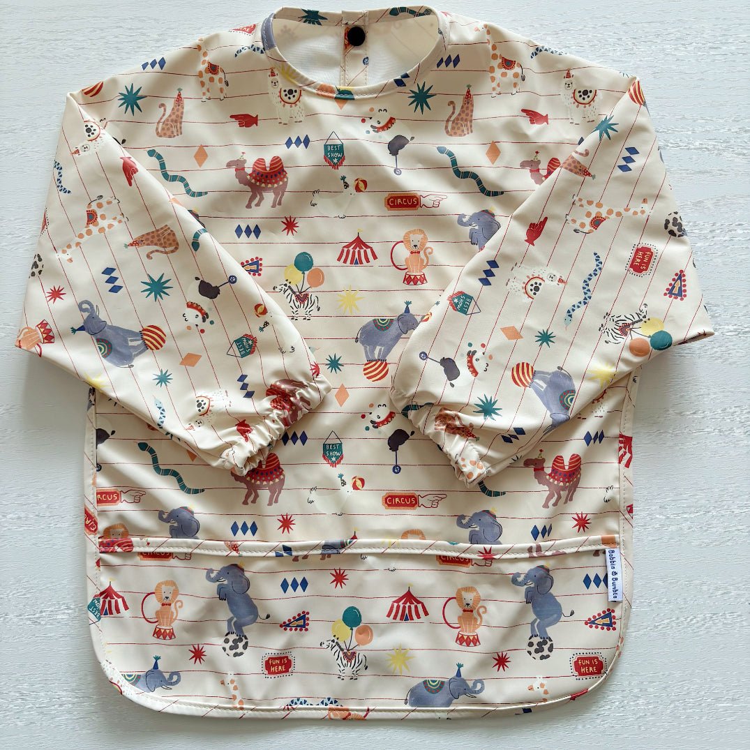 Long Sleeved Baby Bib - Vintage Circus - Edie And I