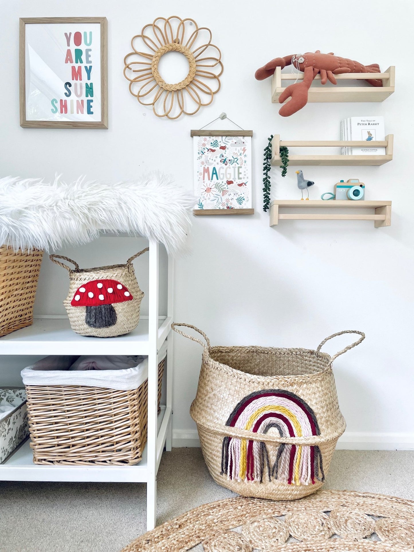Maroon tassel rainbow basket - Extra Large - Edie And I