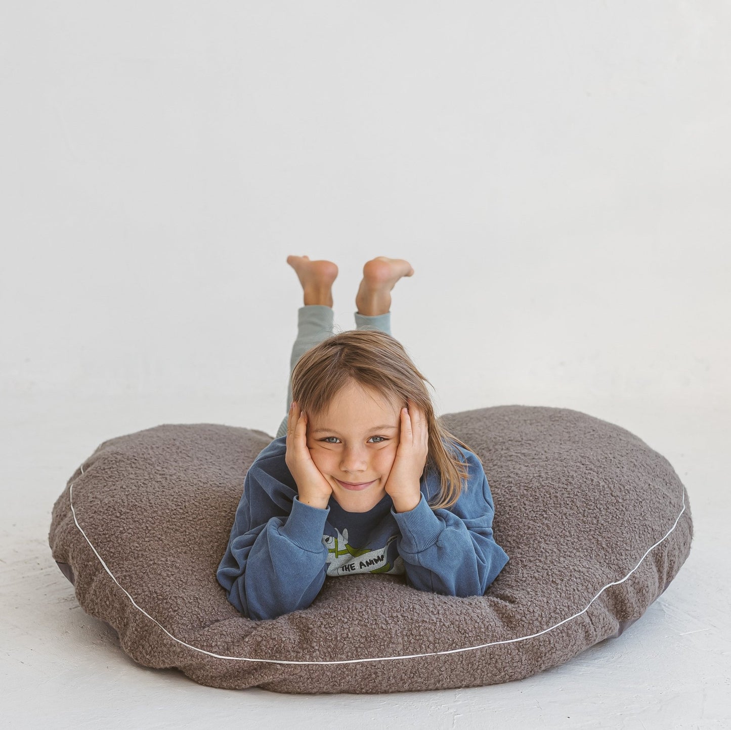 MINICAMP Boucle Fabric Kids Floor Cushion in Grey - Edie And I