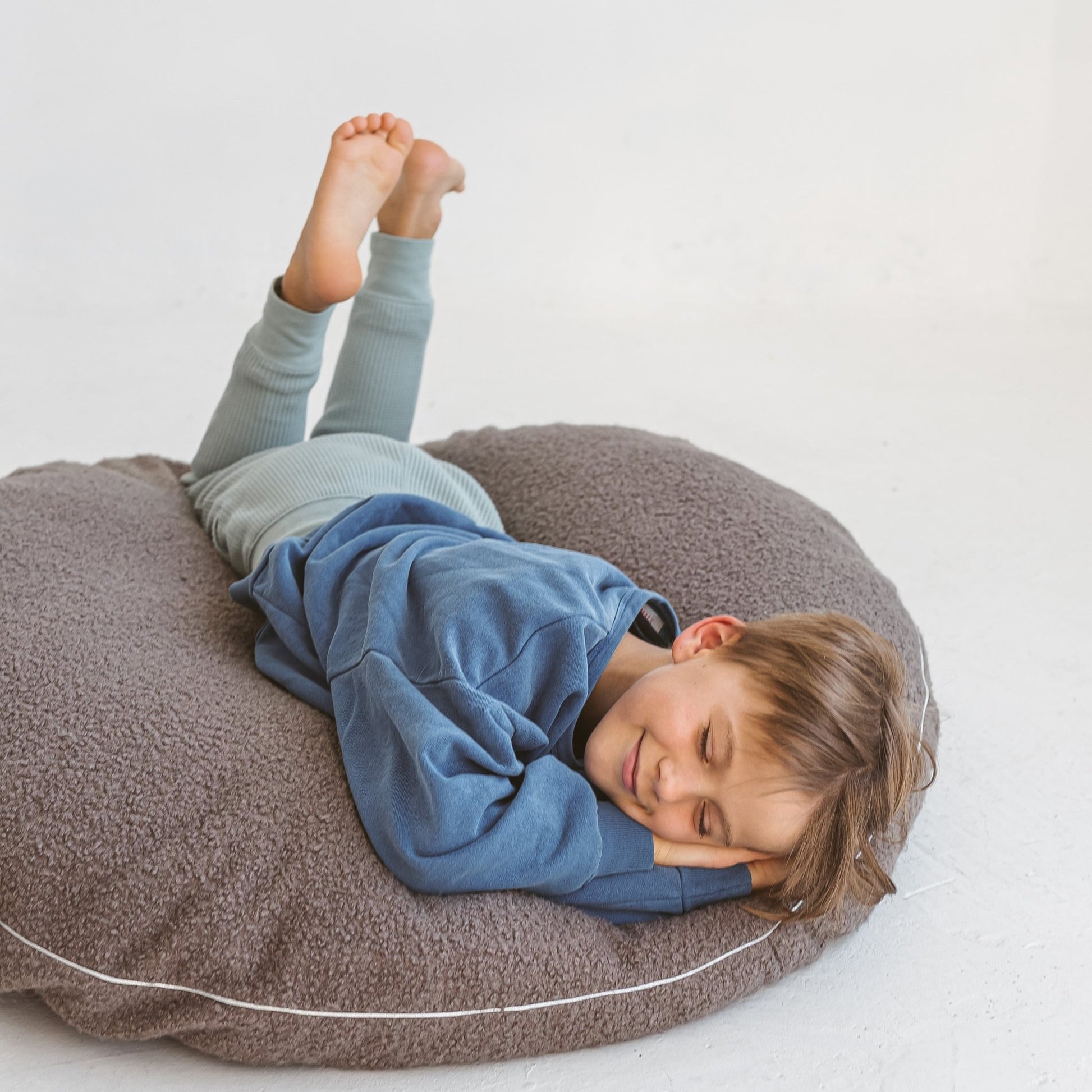 MINICAMP Boucle Fabric Kids Floor Cushion in Grey - Edie And I