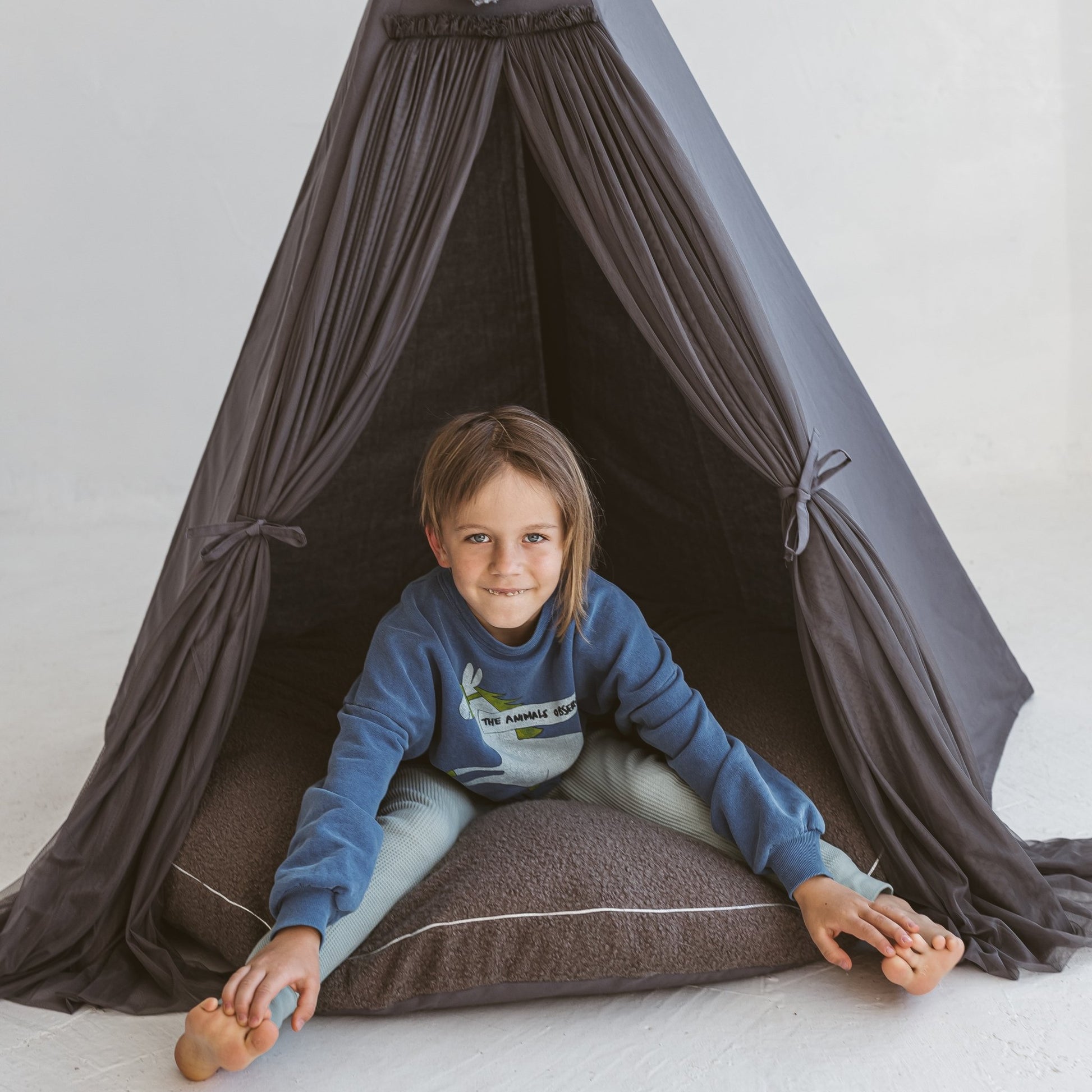 MINICAMP Boucle Fabric Kids Floor Cushion in Grey - Edie And I
