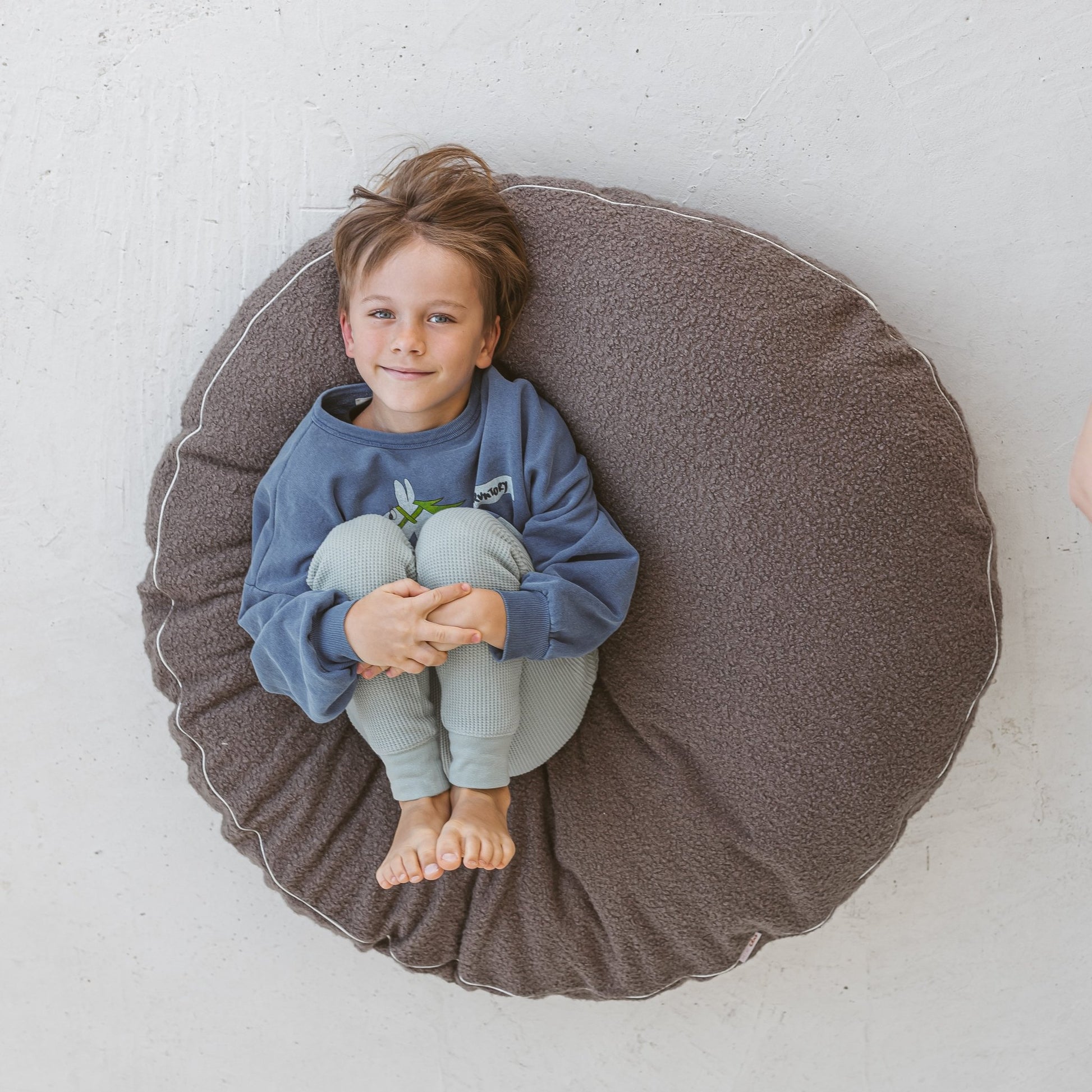 MINICAMP Boucle Fabric Kids Floor Cushion in Grey - Edie And I