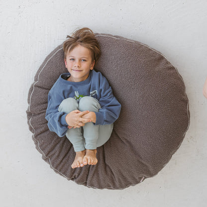 MINICAMP Boucle Fabric Kids Floor Cushion in Grey - Edie And I