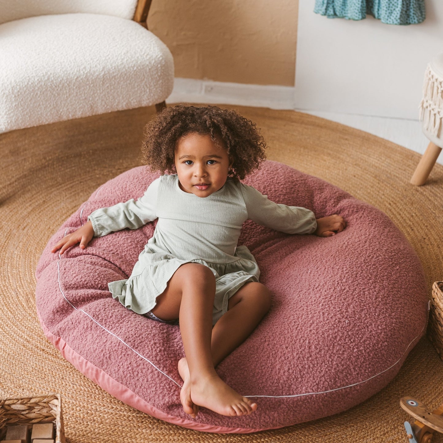 MINICAMP Boucle Fabric Kids Floor Cushion in Rose - Edie And I