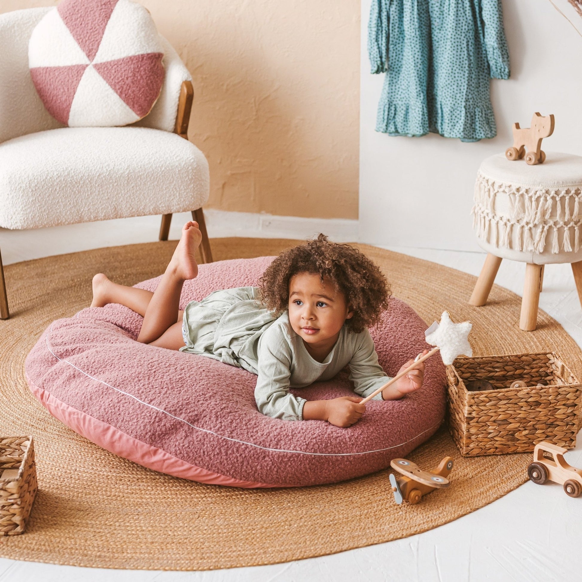 MINICAMP Boucle Fabric Kids Floor Cushion in Rose - Edie And I