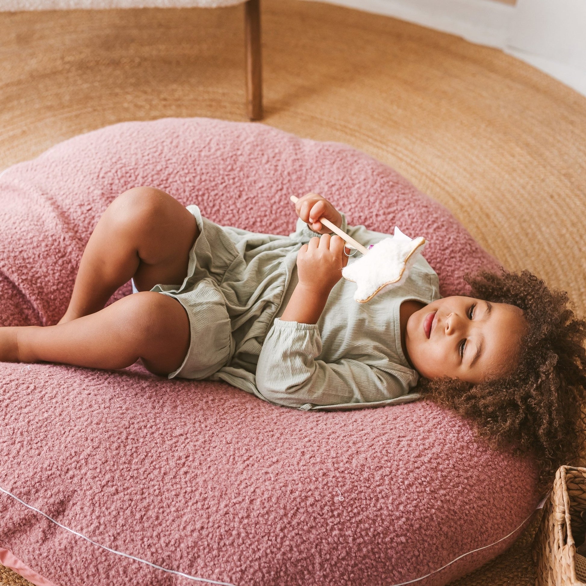 MINICAMP Boucle Fabric Kids Floor Cushion in Rose - Edie And I