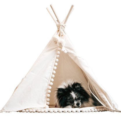 MINICAMP Dog Teepee & Large Cat Tent in Ecru With Pompoms – Size M - Edie And I