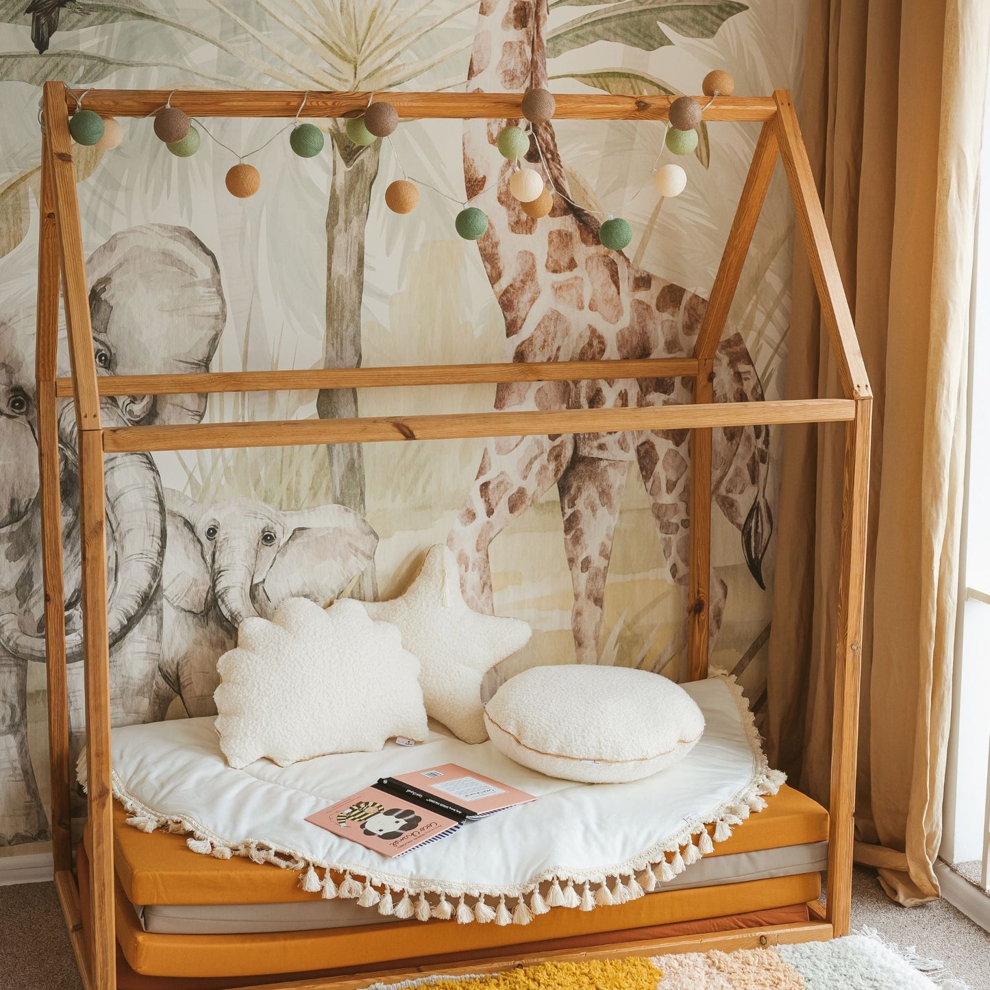 MINICAMP Ecru Boucle Seashell Cushion With Chic Golden Trim - Edie And I